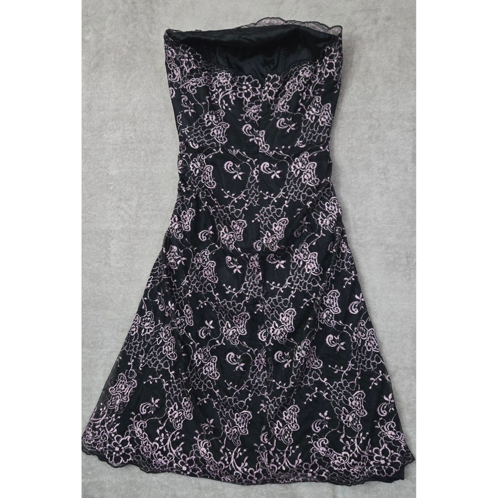 Dessy Collection‎ Black Pink Lace Strapless Prom Dress 10 Fairy Goth Y2K Sheer - Picture 2 of 13